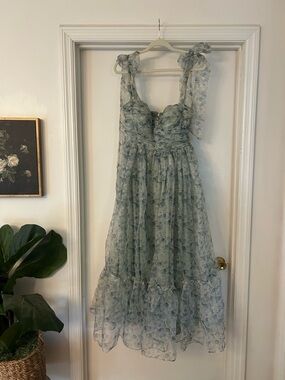 Floral Tie-Shoulder Midi Dress in Soft Sage